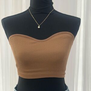 Cotton On Brown Ribbed Strapless Crop Top
